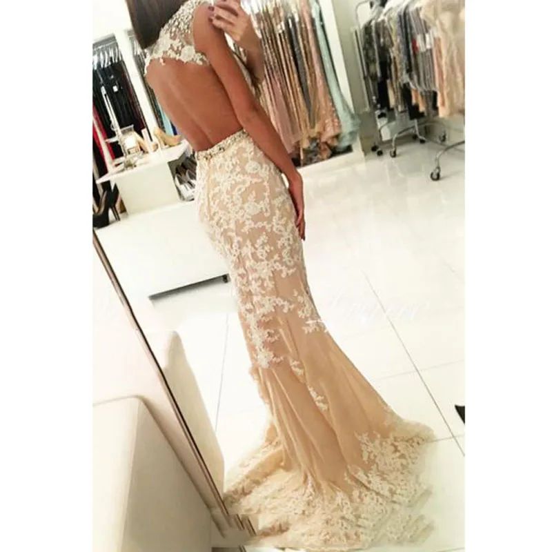 Sexy Open Back Prom Gown Appliques Cap Sleeve Mermaid Dresses vestido de festa Lace Formal dress vestidos baile |
