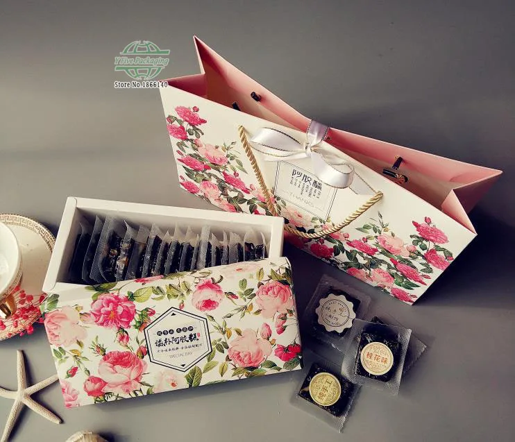

22*10.2*6.3cm Flower Printing Karft Paper Box Food Candy Packaging Paper Gift Boxes 100pcs\lot Free shipping