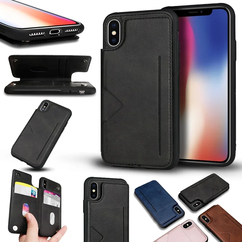 Для iPhone XS MAX XR X 7 8 Plus кожаный чехол задняя крышка для слот карт держатель телефона