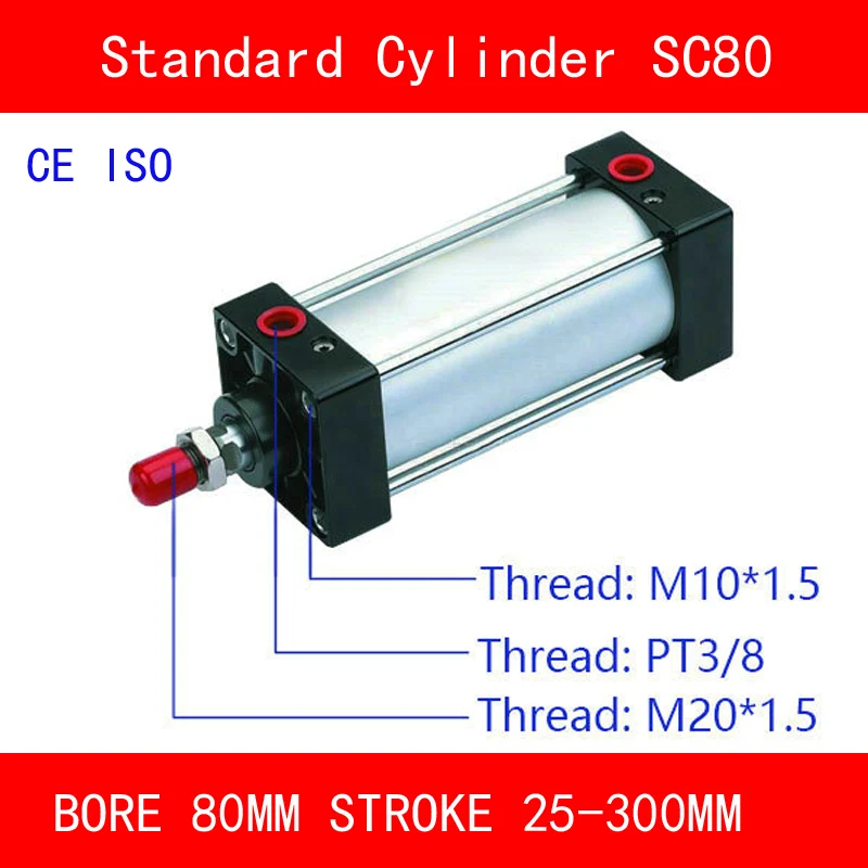 

CE ISO SC80 Air Cylinders Mini Valve CE ISO Bore 80mm Strock 25mm to 300mm Stroke Single Rod Double Acting Pneumatic Cylind