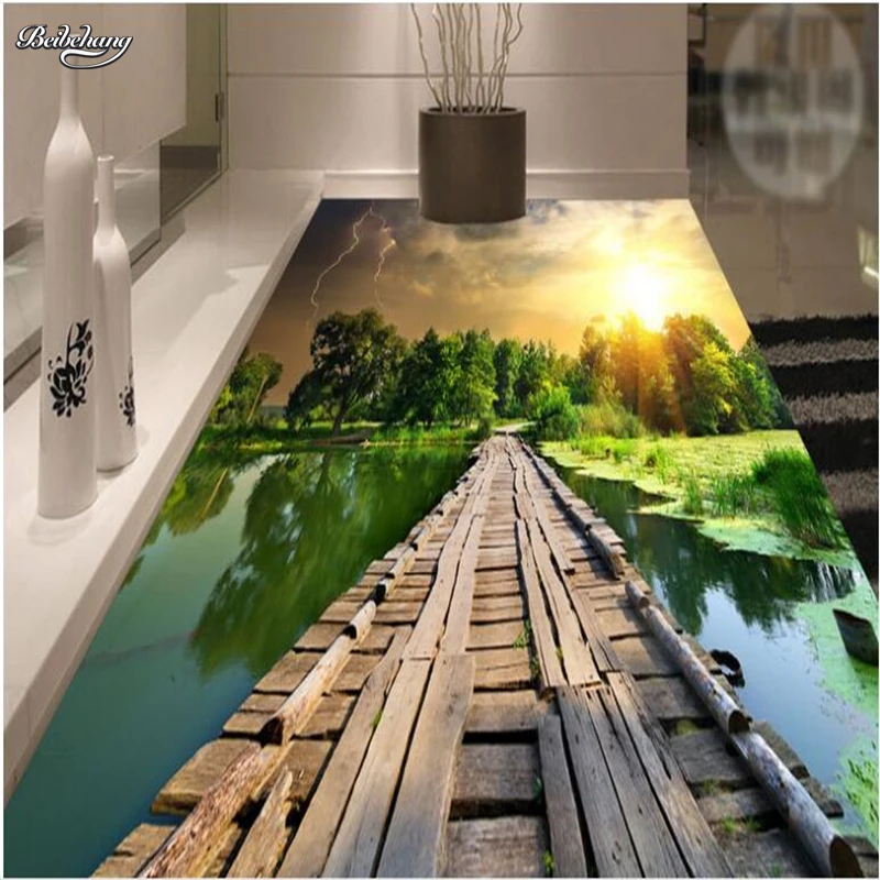 Пользовательские большой росписи Ванная комната Кухня Гостиная поток мост 3D Пол
