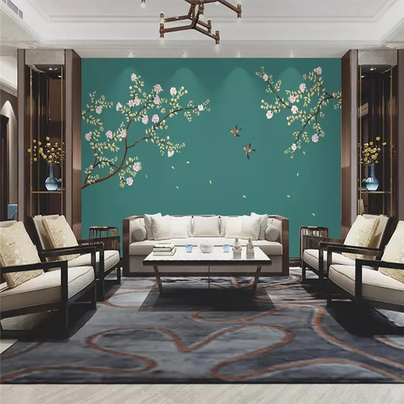 Hand-painted peony flowers and TV sofa wall professional production murals wholesale wallpaper mural poster photo |