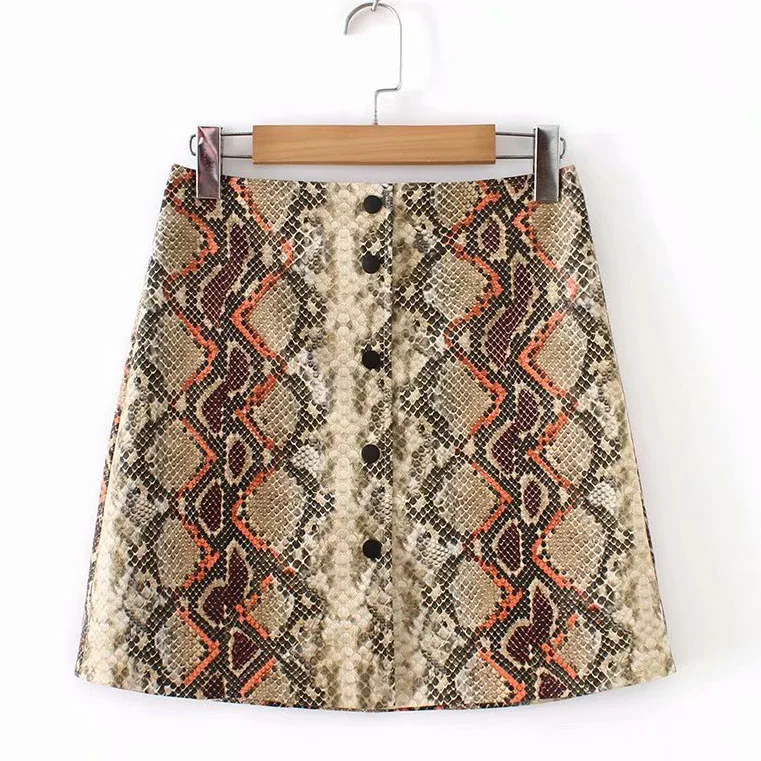 Империя змеиный принт Pu искусственная кожа женские юбки А силуэта Женская