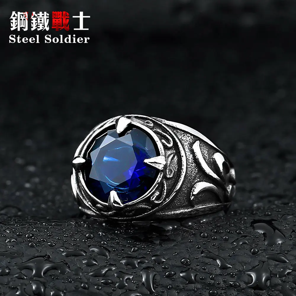 blue stone Стальной солдат Новое поступление синий камень модные ювелирные изделия из нержавеющей стали Изысканные титановые стальные мужские кольца - Цвет основного камня: blue stone