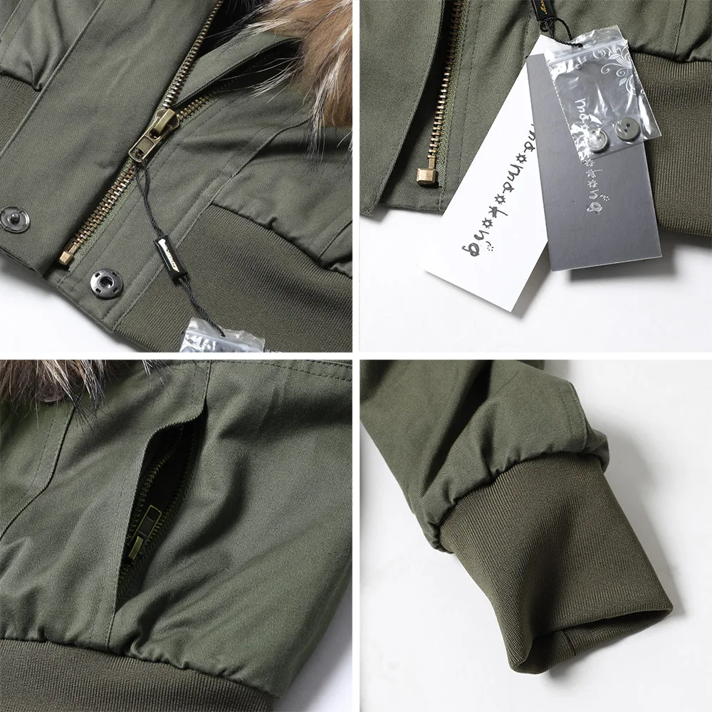 Maomaokong Women's jacket 2022 new natural raccoon fur collar Jacket flight suit, short coat Slim coat overcoming women