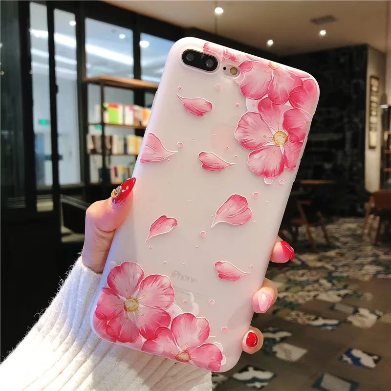 KISSCASE 3D Рельефный цветок чехол для iPhone 5 5S SE 7 8 6s 6 Plus Цветочный Мягкий силиконовый