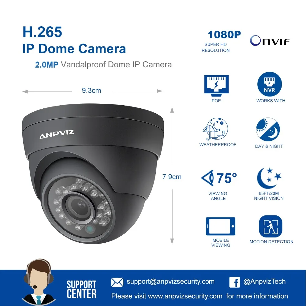 Anpviz 1080 P башни PoE IP камера водонепроницаемая HD 2MP в помещении/на открытом воздухе