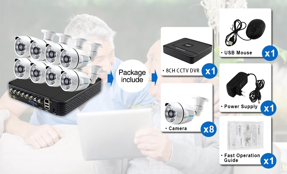 Sm8ch 1080P HDMI выход DVR AHD CCTV система 8 шт 1.0MP/2.0MP наружная камера P2P видео Домашняя безопасность комплект видеонаблюдения Металл