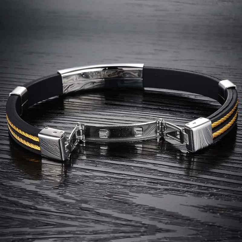ANGG Genuine Silicone Bracelet &amp Bangle Individuality type Gold And Silver Color Stainless Steel Jewelry For Men Boy | Украшения и