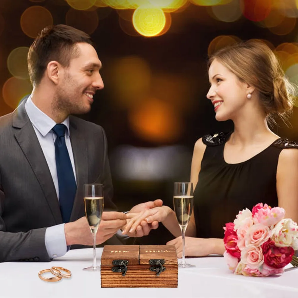 Деревянная коробка для обручального кольца OurWarm Mr Mrs деревянная Свадебный декор в