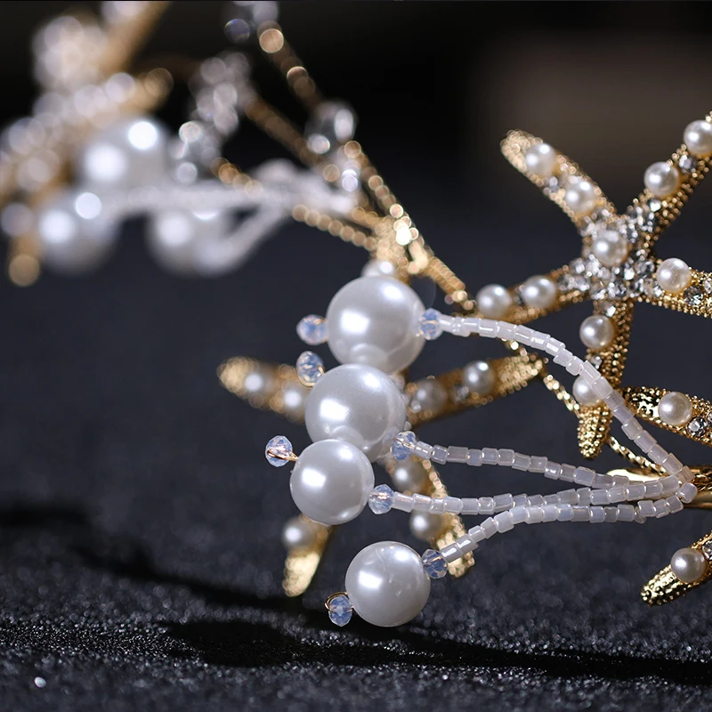 

New Design Starfish Headband For Women Imitation Pearl Rhinestone Bride Headband Wedding Hair Accessories