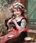 Набор для вышивки крестиком сделай сам, изящная милая девочка с изображением кота, 14 карат, без принта, домашний декор, настенное искусство