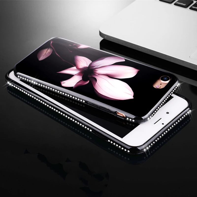 Чехол HOTR с цветами и стразами для iphone 6 6s plus 7 защитный мягкий чехол из ТПУ