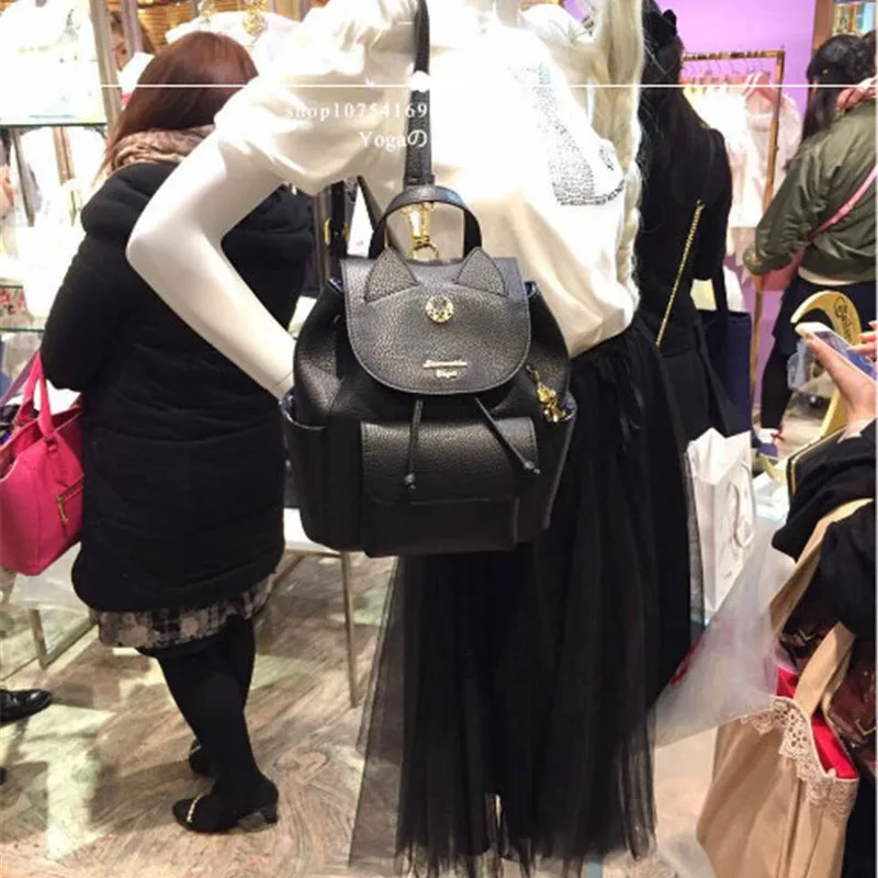 2019 Сейлор Мун женский рюкзак из искусственной кожи Рюкзак Универсальный Черный Белый Luna Cat для девочек