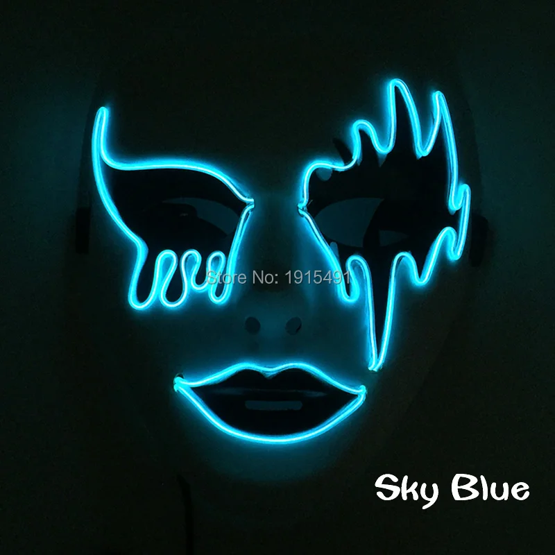 

Glowing EL Wire Blood Eye Shape Mask Holiday Lighting Sparkling Neon Led Tube Horror Mask Fashion Show Props 10 Colors Optional