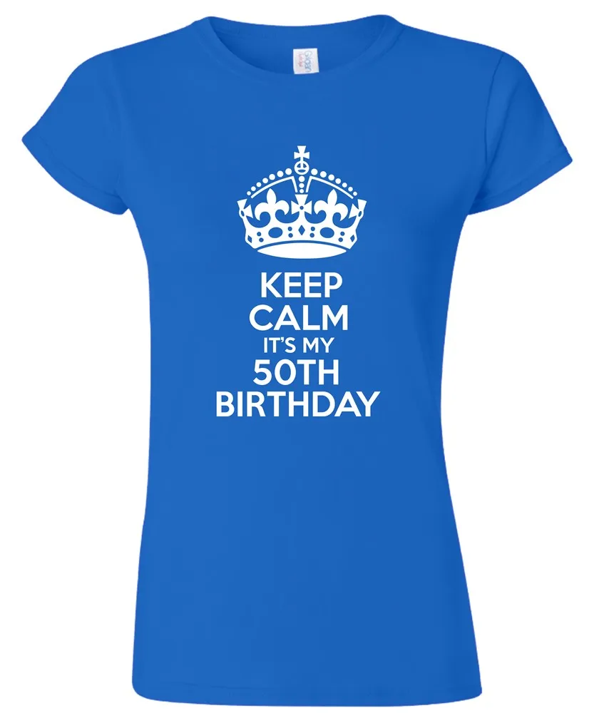 Мужская и Женская Футболка Keep Calm It's My 50Th Birthday забавная с принтом Humour 50 лет