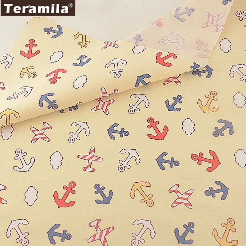

Teramila 100% Cotton Fabric Printed Color Sea Anchor Twill Tissu Fat Quarter Light Yellow DIY Textile Bedding Quilting Tecido