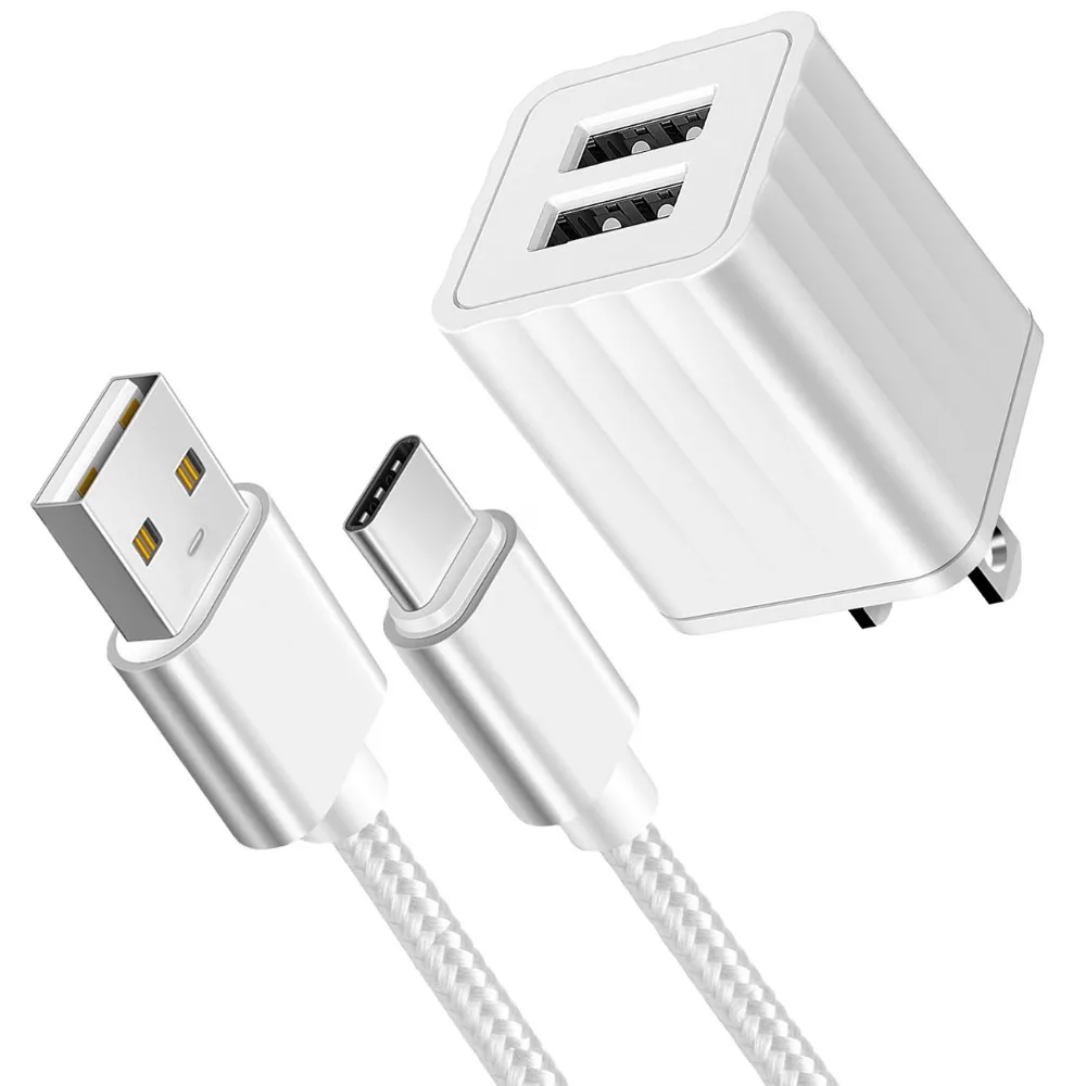 Сетевое зарядное устройство ETL с двумя USB портами и кабелем 3 фута типа C для