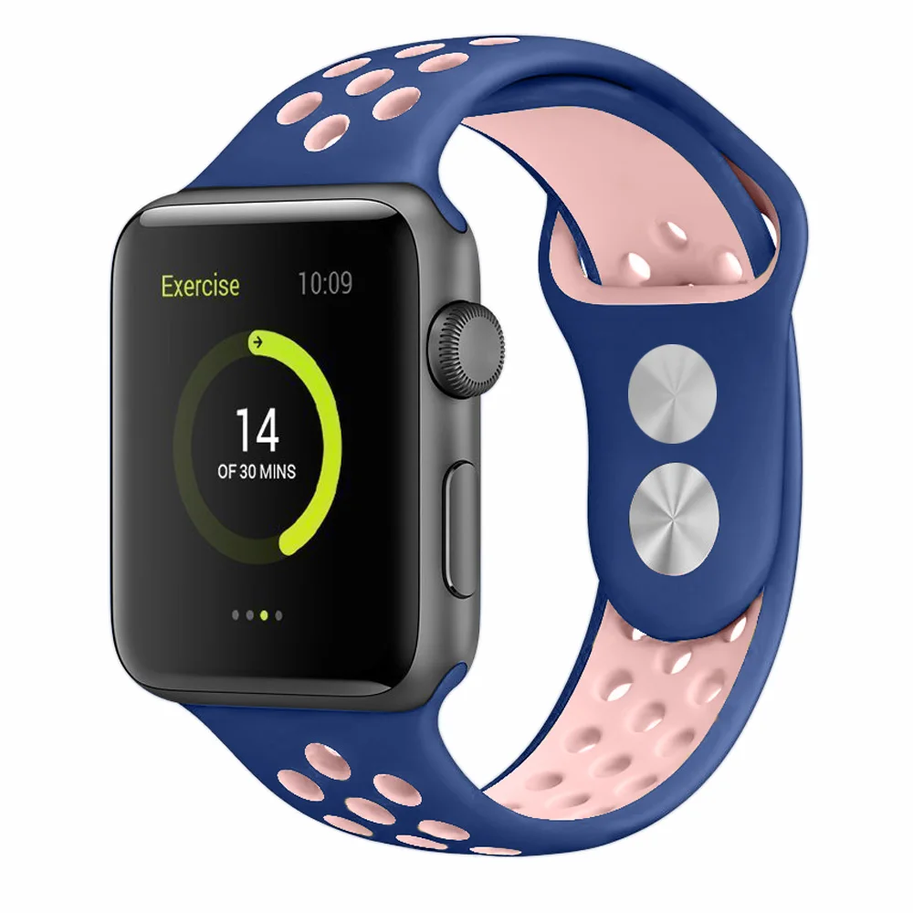 Спортивный силиконовый ремешок для Apple Watch, ремешок для часов Nike, 44 мм, 40 мм, 42 мм, 38 мм, два цвета, сменный ремешок для часов iWatch, серия 5, 4, 3, 2, 1 - Цвет ремешка: blue pink