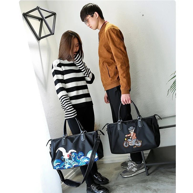 

2018 Spring New Nylon Travel Tote Unisex Shoulder Bag Big HandBag Large Portable Bag Fashion Embroidery Handbag ZJB82