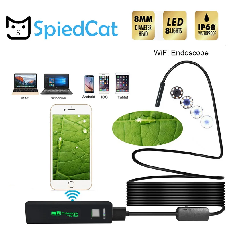 2 м новый HD 1200 P Wifi эндоскоп Камера USB IP68 Водонепроницаемый бороскоп полу жесткая