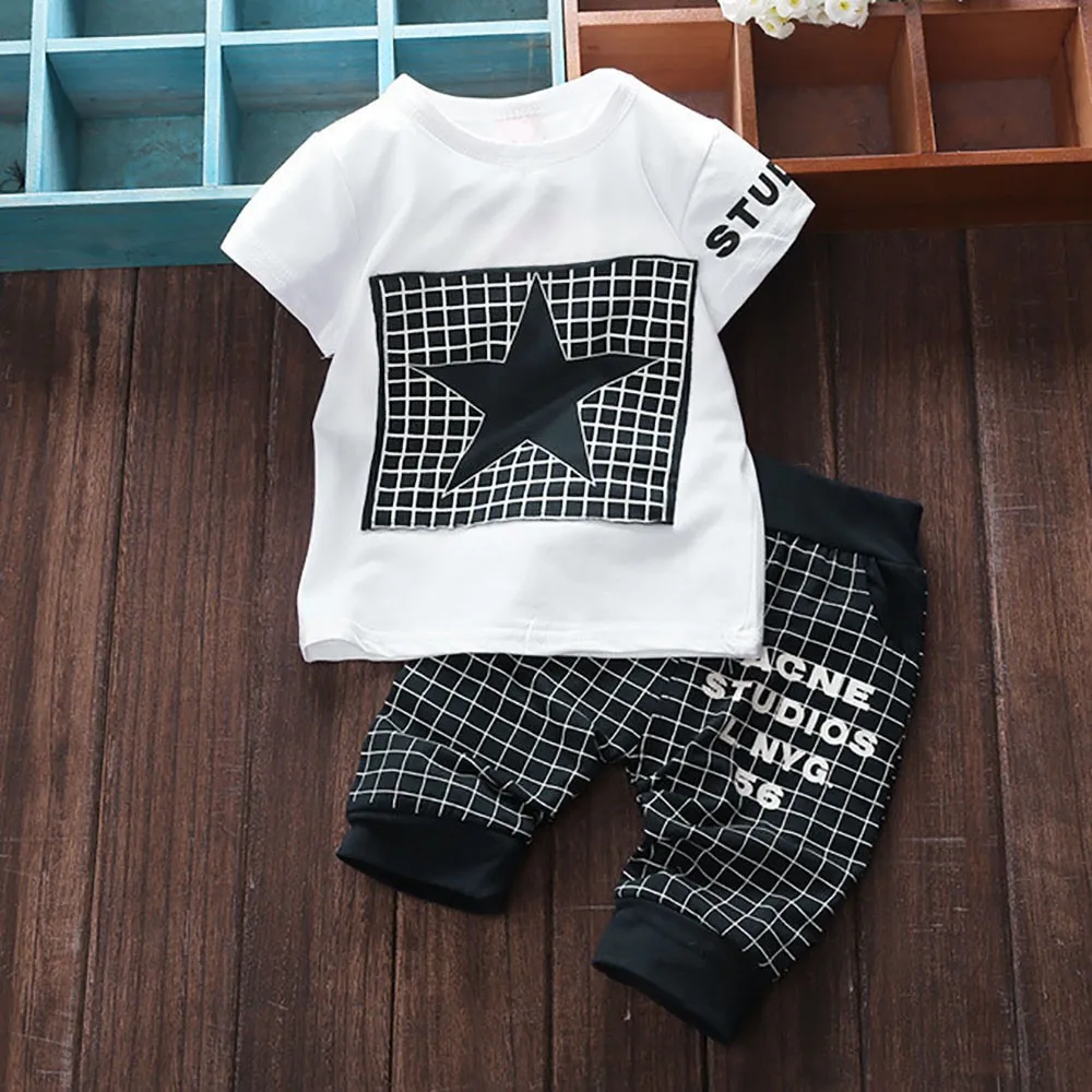 Hot Sale Baby Boy Clothes Brand Summer Kids Sets T-shirt+Pants Suit Star Printed Newborn Sport Suits |