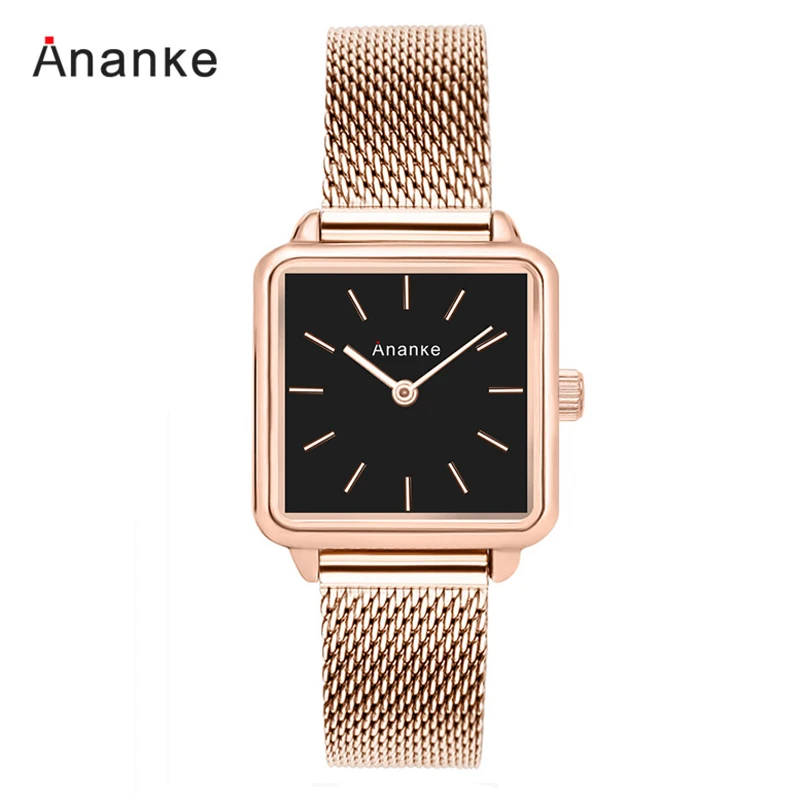 Ananke Woman Watch Luxury Casual Ladies Square Watch Stainless Steel Women Wrist Watches Relogio Feminino
