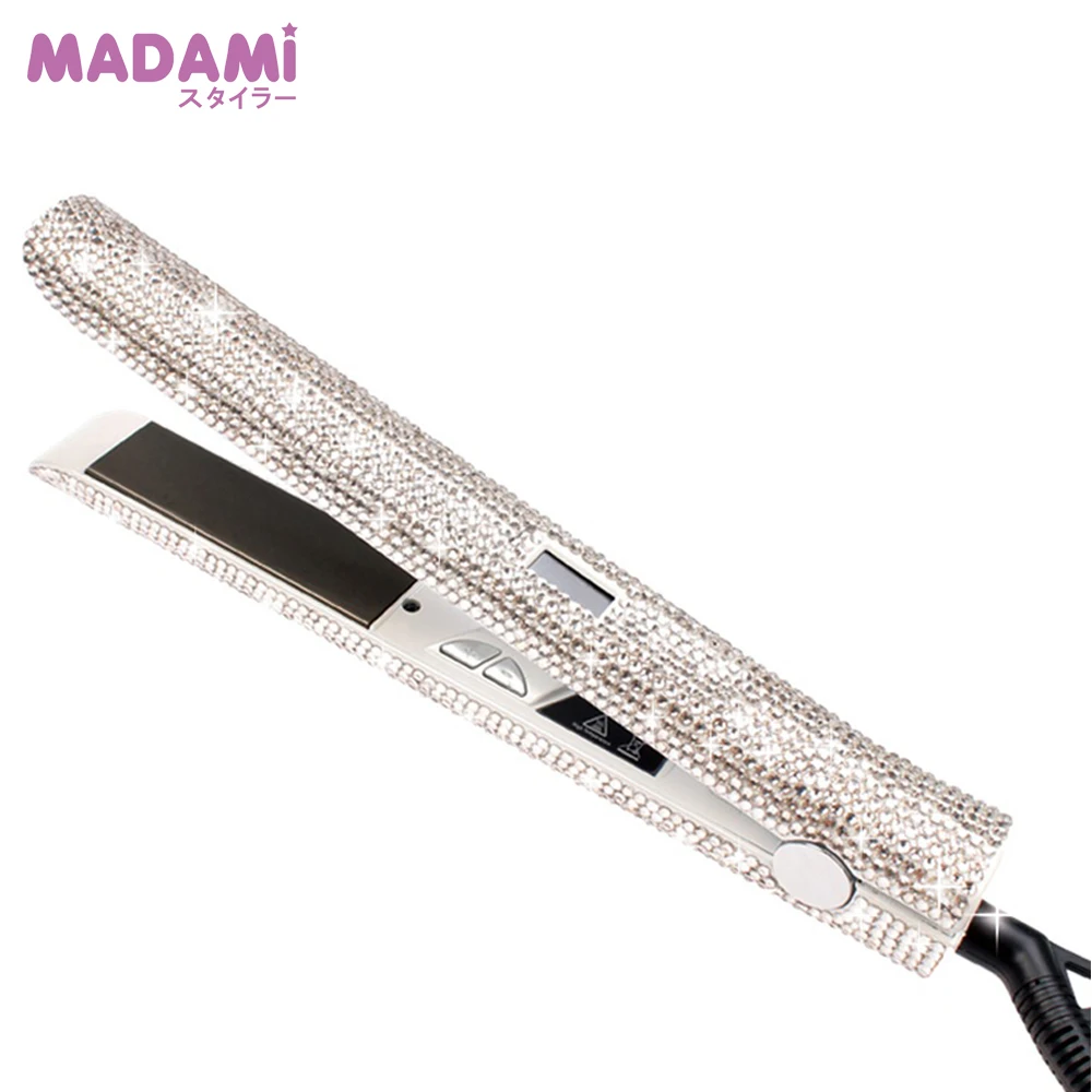 Розовое золото Bling ЖК дисплей цифровой Дисплей Flat Iron Hand Made Игристые С кристалалми