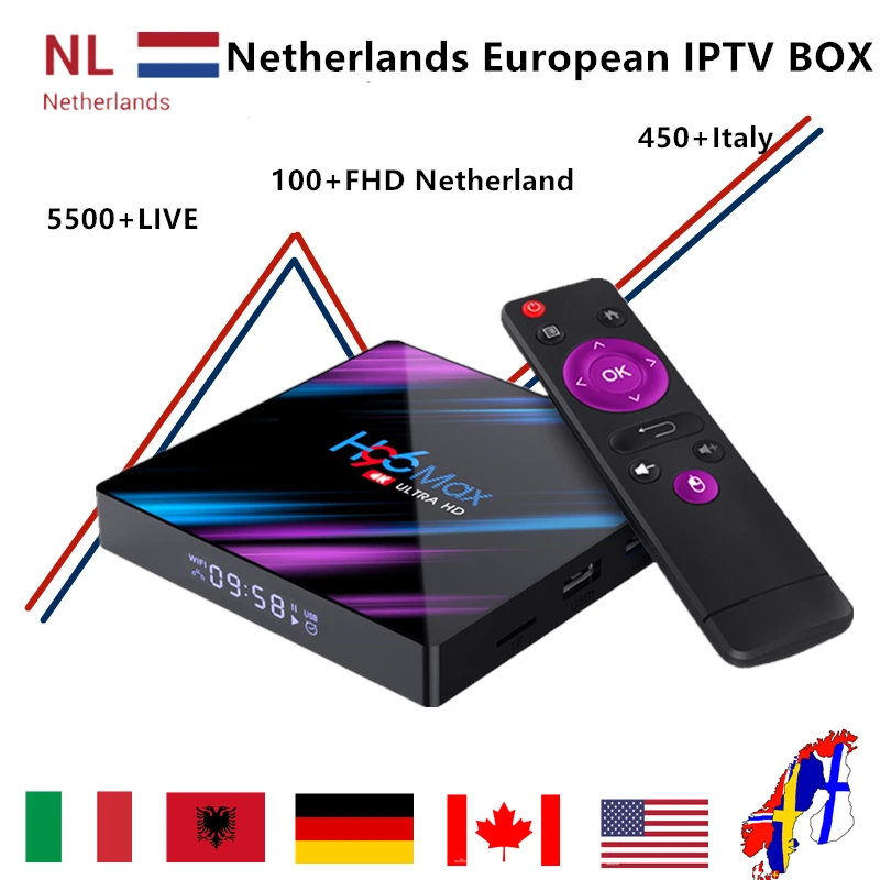 Nederland IP tv Duth IP tv box H96 MAX RK3318 android tv box 9,0+ IP tv Швеция Европа Великобритания Испания США Канада M3U взрослый Смарт ТВ-бокс