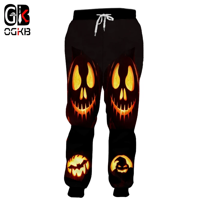 

OGKB Men's Flame Funny Pumpkin Pattern Sweatpants Large Size Leisure Man Horrible Halloween 3D Printed Pants 6XL