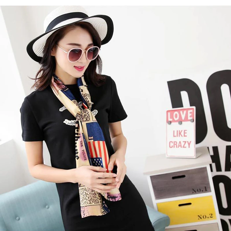 Летняя длинная Узкая сумка в полоску маленькие полотенца галстук газетный шарф