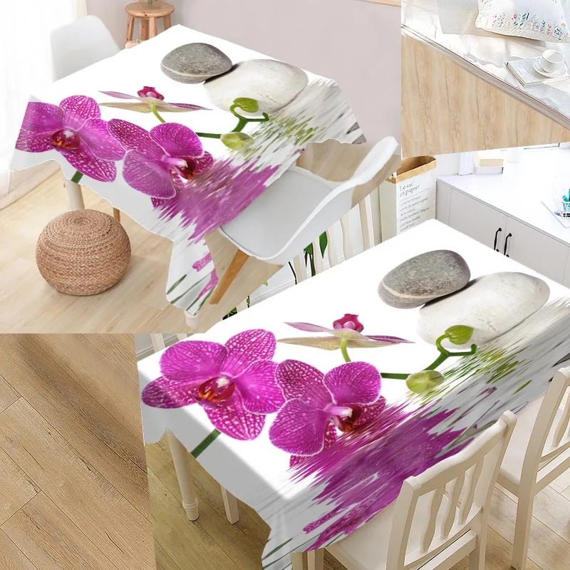 

Custom Spa Zen Stone Flower Table Cloth Oxford Print Rectangular Waterproof Oilproof Table Cover Square Wedding Tablecloth