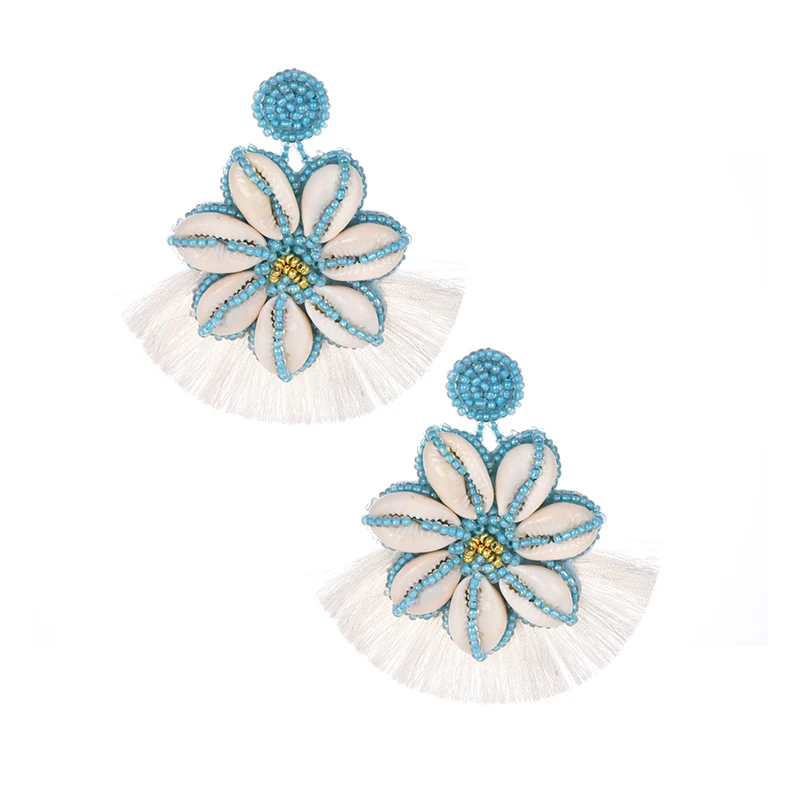 Long Tassel Bohemia Shell Flower Drop Earring Women Handmade Girls Party Gift Statement Vintage Bead Eye Crystal Jewelry | Украшения и