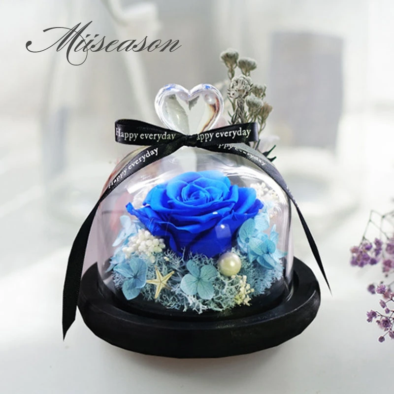 

1Set Small Rose in a Glass Dome on a Wooden Base for Women Valentine's Gifts Home Table Decoration Eternal flowers birthday gift