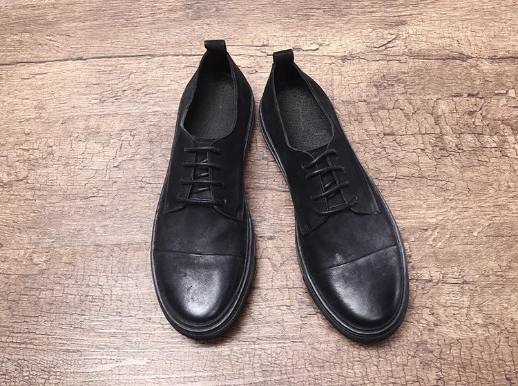 Мужские повседневные кожаные туфли в стиле ретро черные замшевые ручной работы