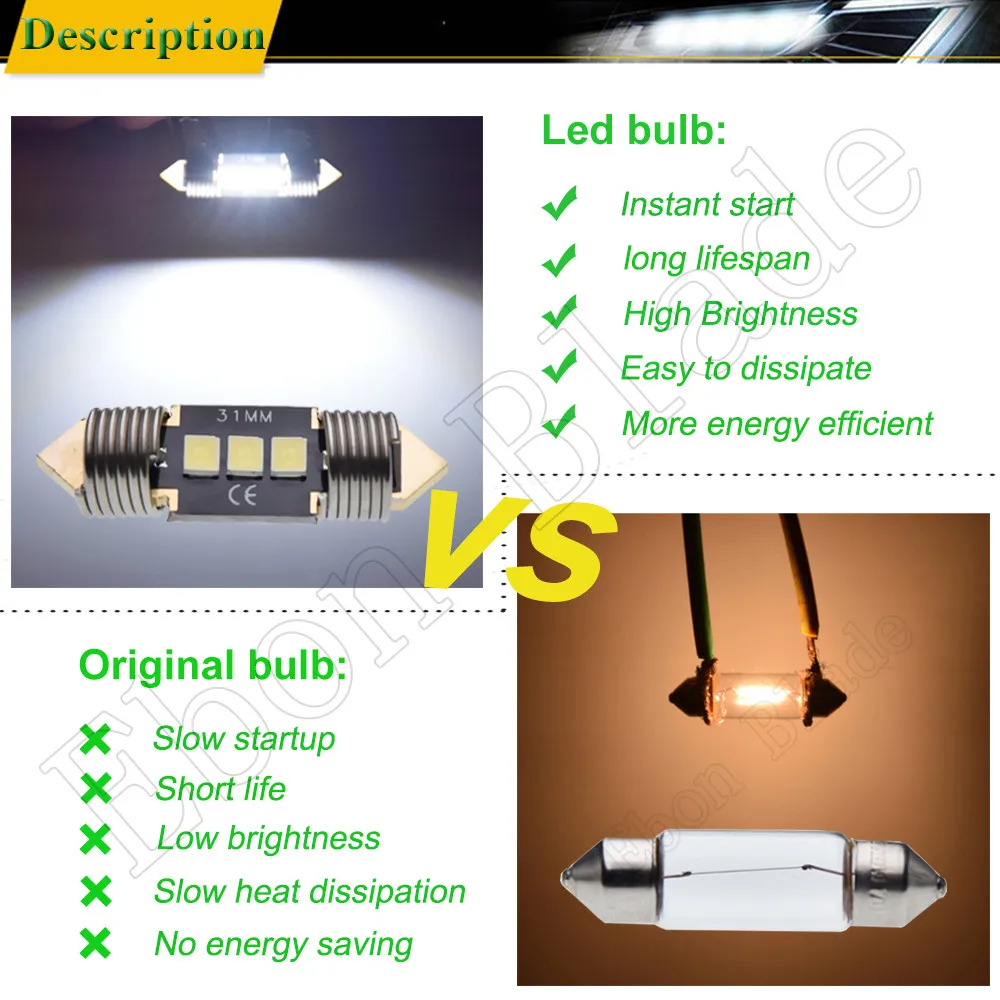 Светодиодный светильник для салона автомобиля 31 мм 36 39 41 3030 3 SMD белый C5W C10W |