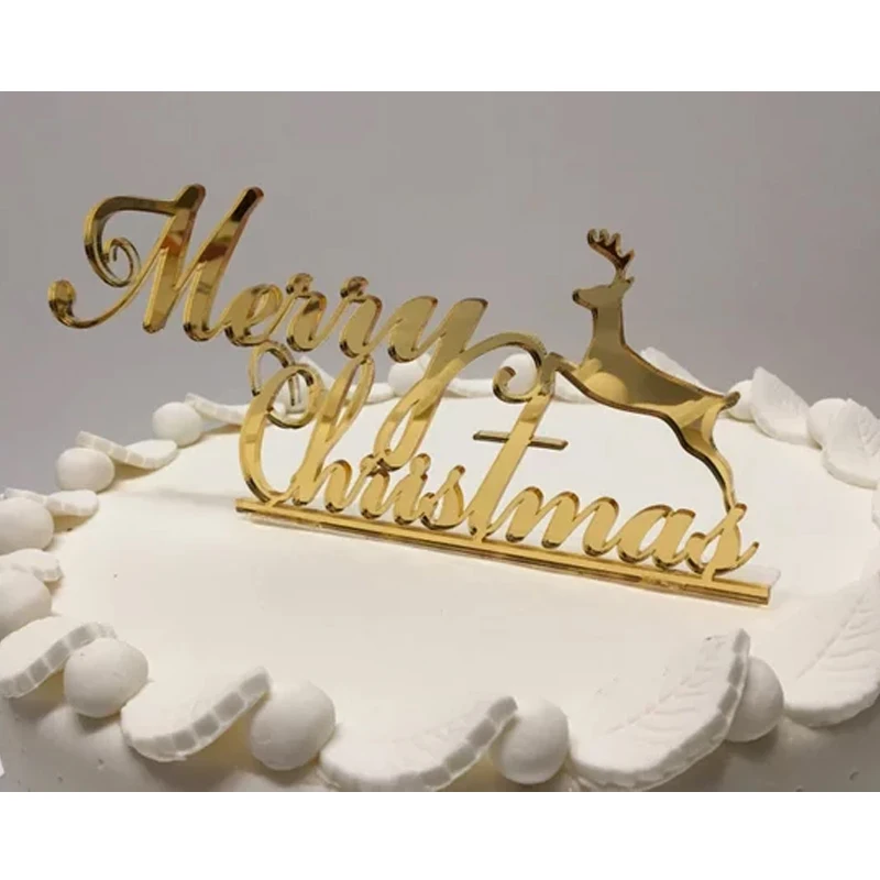 Gold Christmas reindeer acrylic topper for cake decoration tools party pastry supplies |