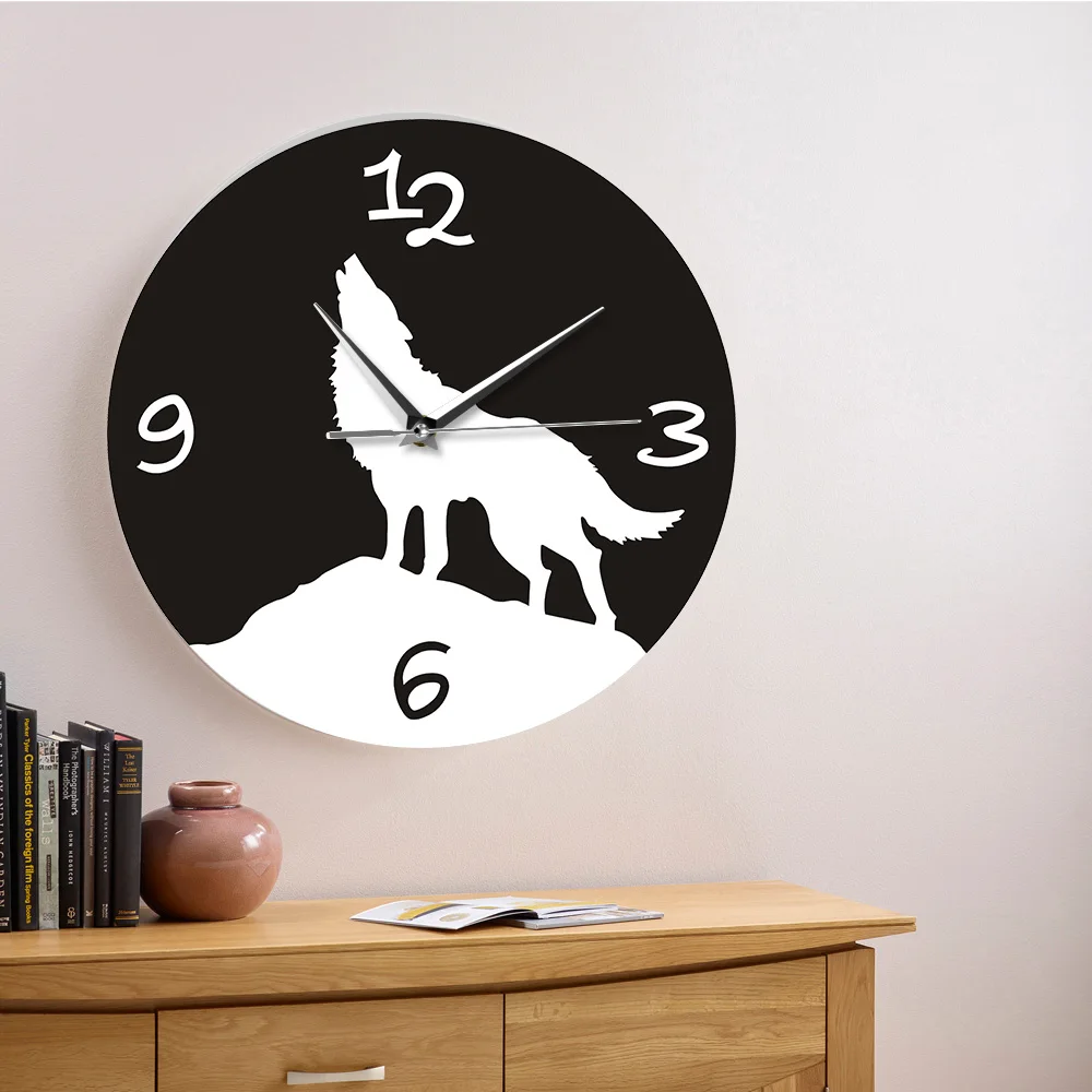 Alpha Male Howling Wolf Wall Clock Wildlife Decor Woodland Animal Tetom Art Decorative Hanging Watch | Дом и сад