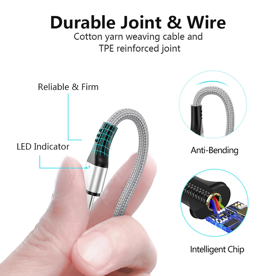ZRSE Магнитный Micro USB кабель для samsung S7 J7 Microusb СВЕТОДИОДНЫЙ Магнитный зарядный кабель для Xiaomi Redmi 4X 3A провод для быстрой зарядки