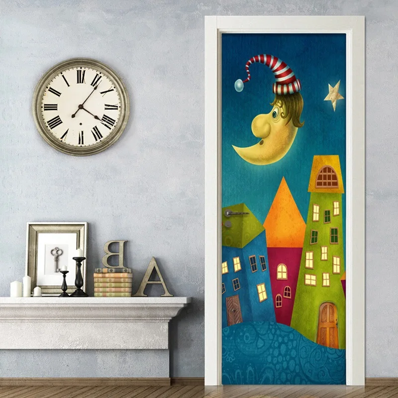 

Children's Painting Moon Houses Door Sticker Kids Bedroom Decor Home Decoration Diy Safari Wall Decal