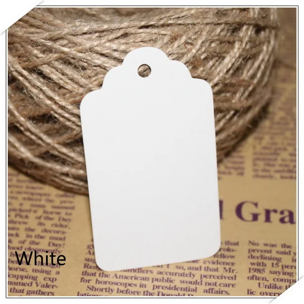 White 40X70mm 100 шт Белые коричневые полые круглые крафт-бумажные бирки головка гребешка этикетка багаж Свадебная заметка пустая ценная бирка - Цвет: White 40X70mm