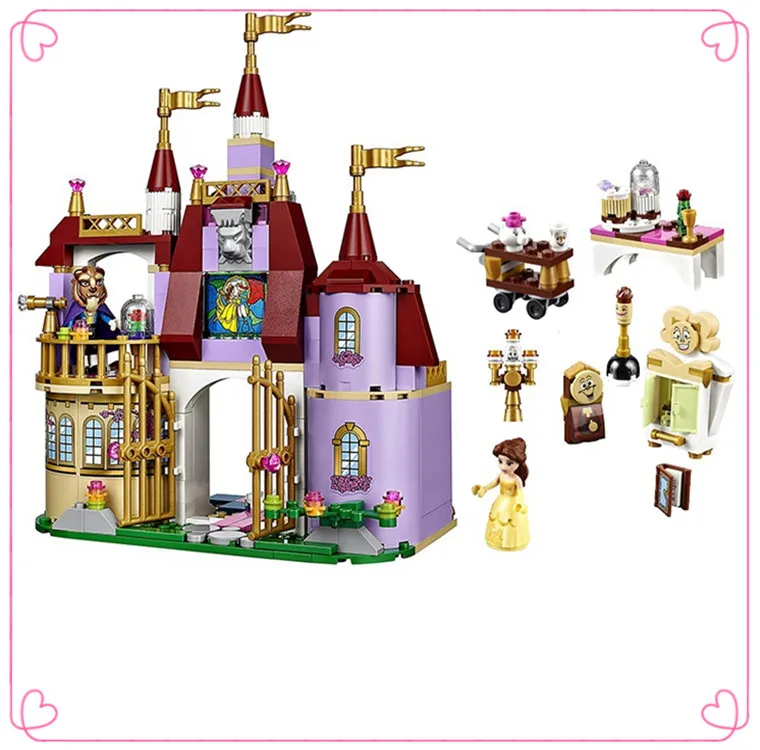 Disney мультфильм игрушки Красавица и Чудовище принцесса Belle'S заколдованный замок строительные блоки игрушки Новогодний подарок для детей