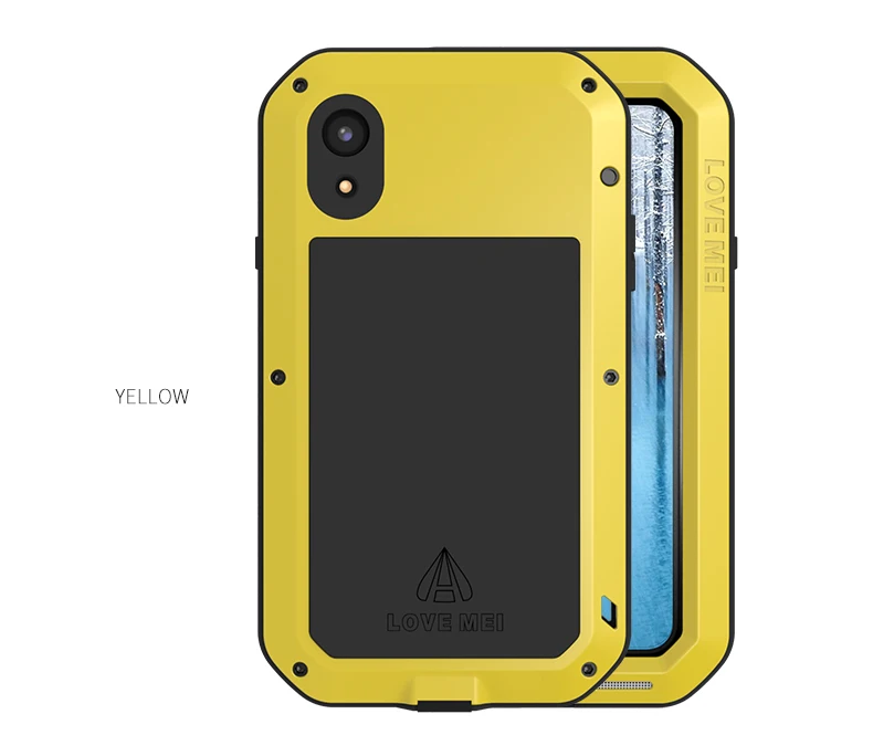 Мощный бронированный чехол для iPhone Xs Max XR Премиум ударопрочный алюминиевый чехол для iPhone X XS 10 прочный свободное закаленное стекло - Цвет: Yellow