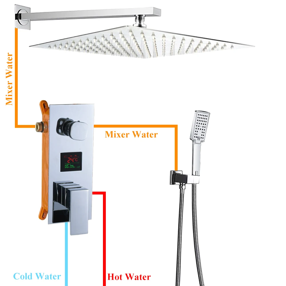 Смеситель для ванной комнаты хромированный смеситель душа с цифровым дисплеем