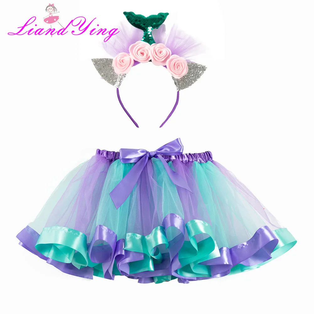 6302 with headband Unicorn Headband Princess Mermaid Tutu Skirt Baby Girls Clothes Rainbow Kids Party Tutu for Girls Skirts Children Ball Gown - Цвет: 6302 with headband