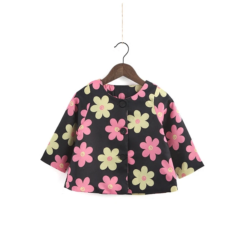 С цветочным принтом куртка для девочек Новинка весны/Осеннее Детское пальто