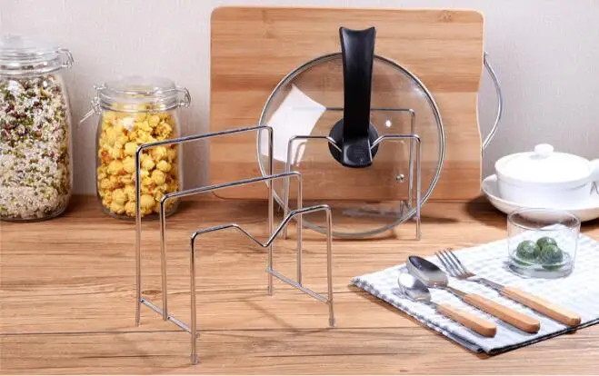 

1PC Stainless Steel Cover Pot Holder Pan&Cutting Board Holder Organizer For Kitchen Pot Clip LF 236