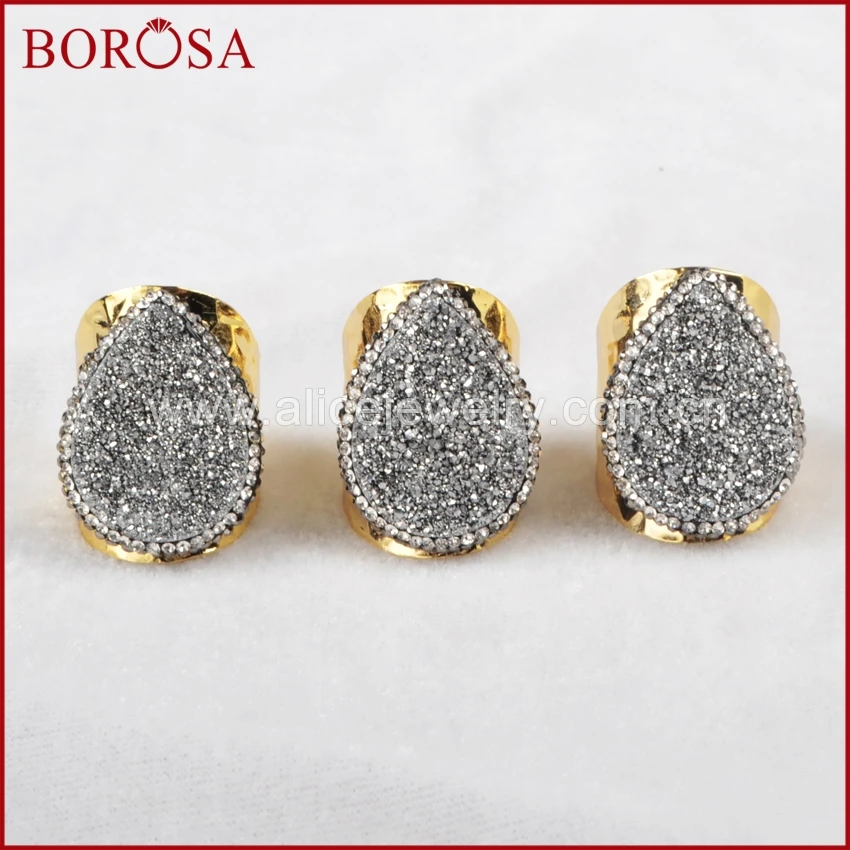 Женское кольцо с кристаллами BOROSA Druzy Кристальное каплевидными стразы из циркония