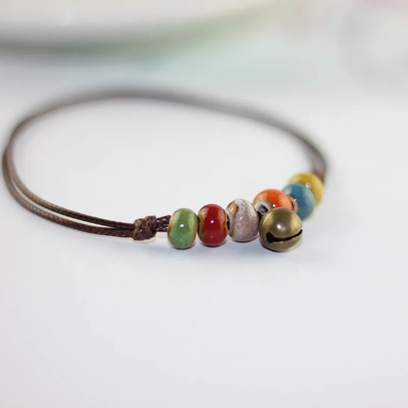 Браслет на ногу женский с колокольчиками плетеный керамический браслет ручной