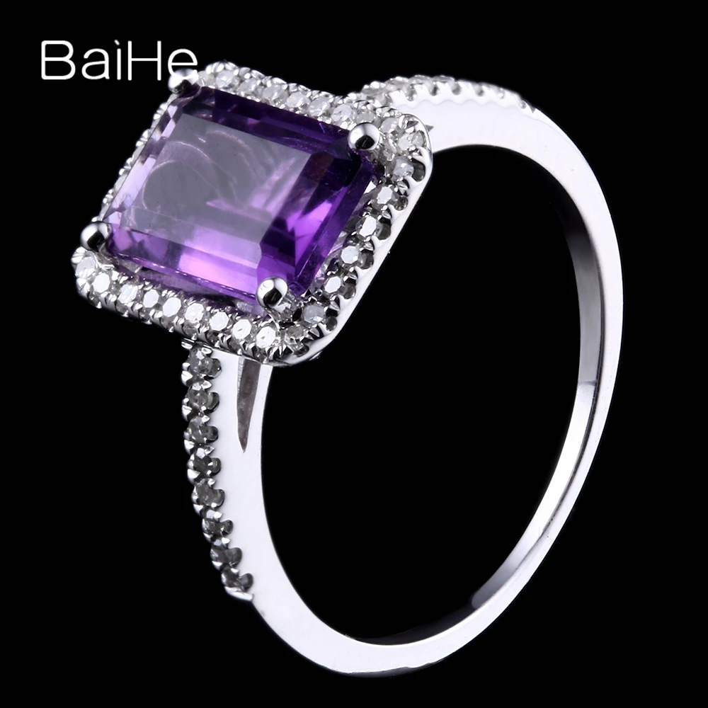 BAIHE твердое 10 к белое золото 1.9ct сертифицированное изумрудная огранка безупречное подлинное Помолвочное кольцо с аметистом женское модное Ювелирное кольцо